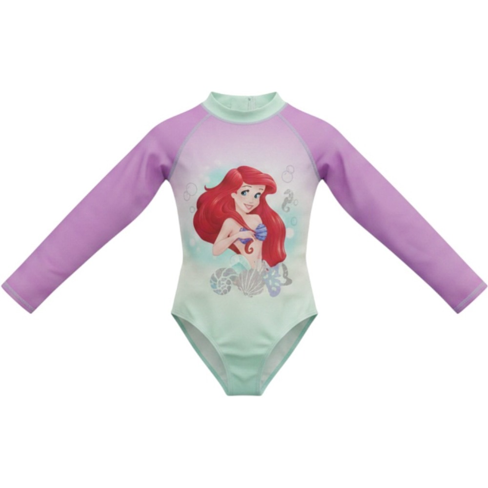 Disney Princess Ariel The Little Mermaid Rash Guard Swimsuit Girls 6 Purple Mint
